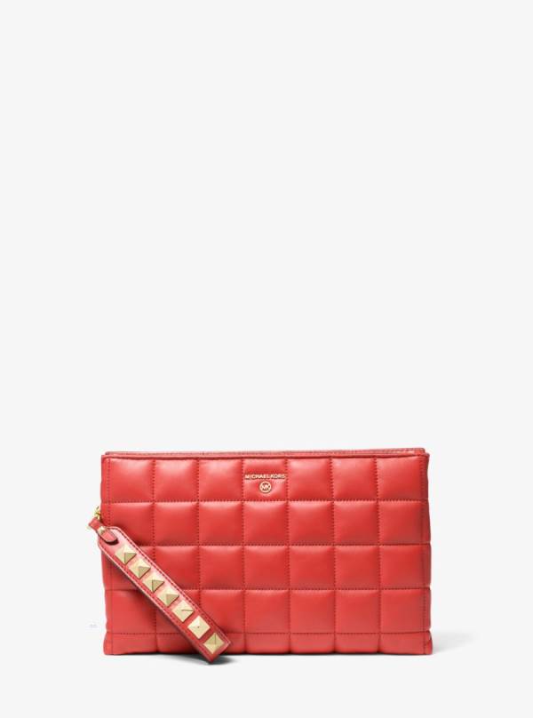 Damske Penazenky Michael Kors Extra-Large Quilted Leather Wristlet Hnede Ruzove - Doplnky Michael Kors Nejlevnejsi | BQMDG-9265